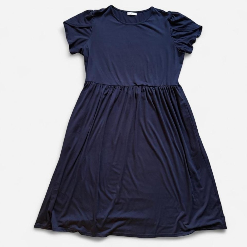 Navy blue midi dress scoop neck fit and flare twee retro a-line‎ women's XL